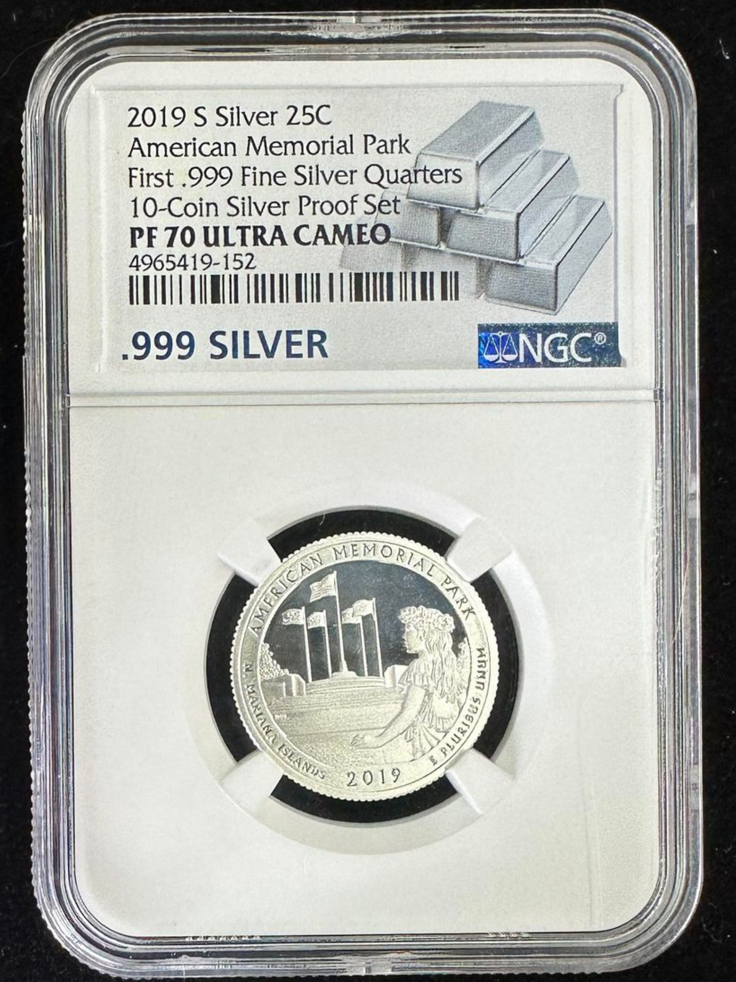 2019-S American Memorial Park Quarter NGC PF 70 Ultra Cameo