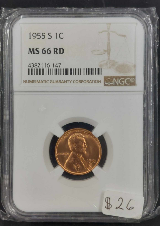 1955-S Lincoln Wheat Cent NGC MS 66 RD