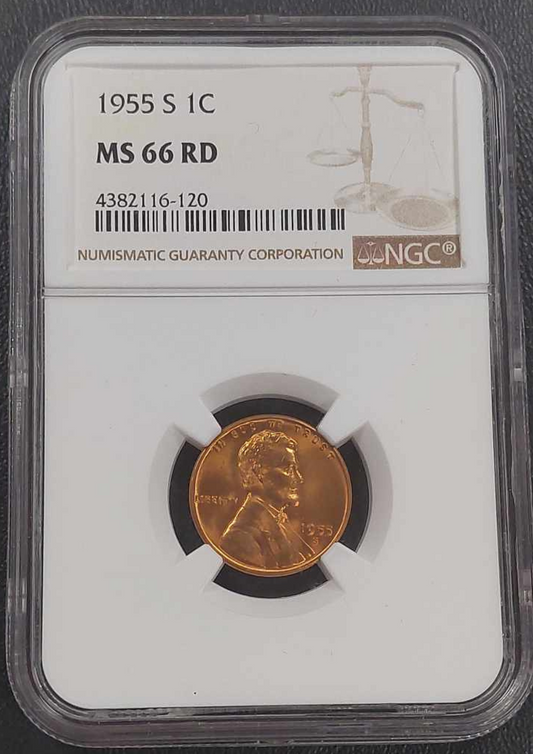 1955-S Lincoln Wheat Cent NGC MS 66 RD