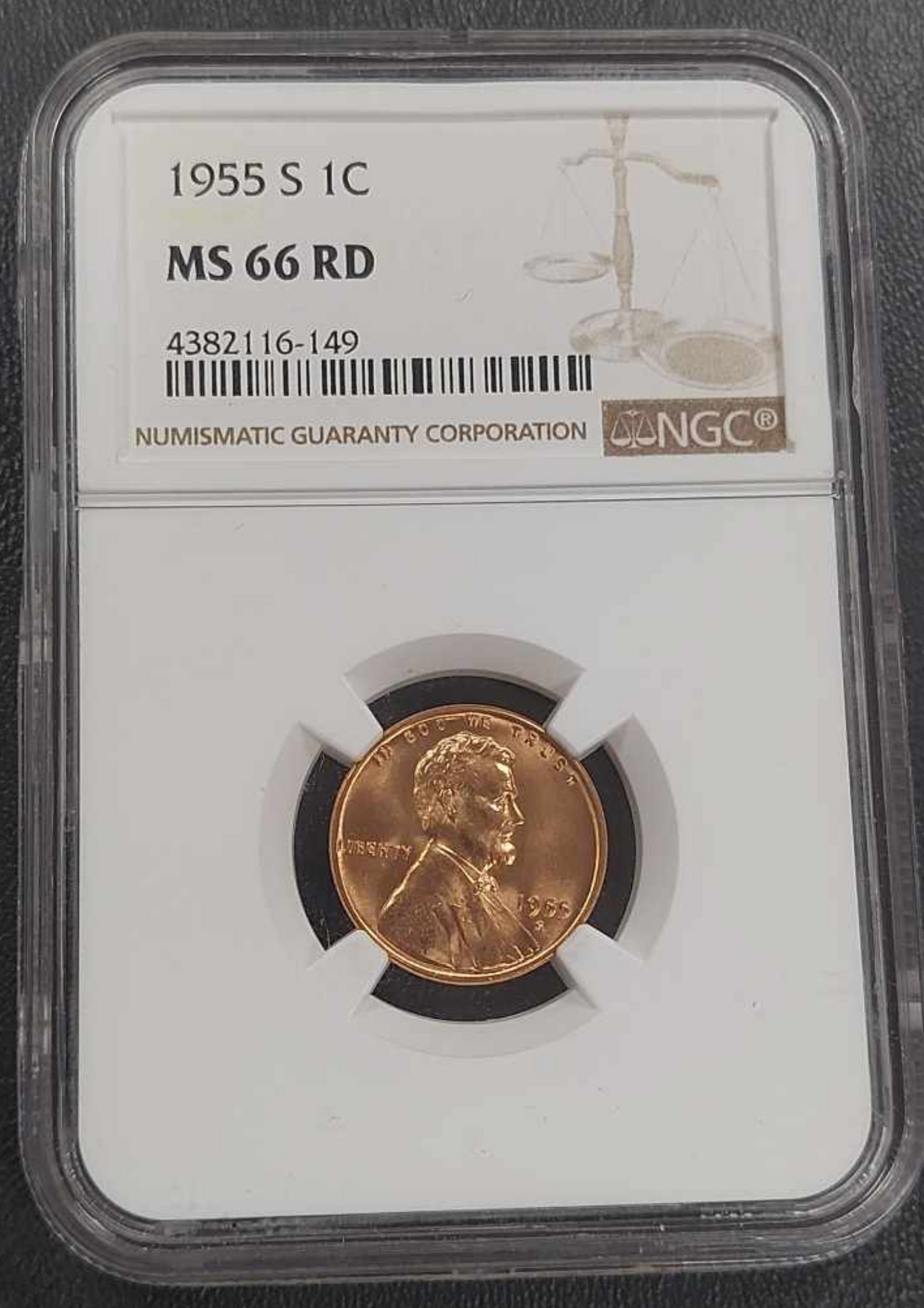 1955-S Lincoln Wheat Cent NGC MS 66 RD