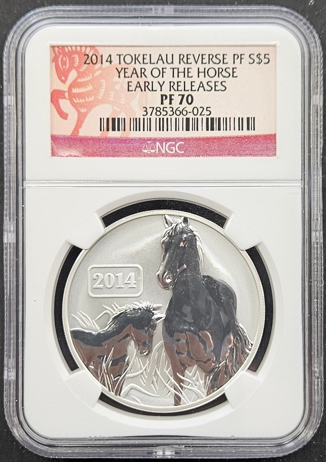 2014- Tokelau  NGC PF70 Early Releases Reverse Proof $5 Year of the Horse