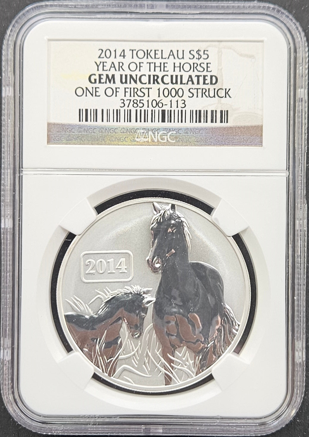 2014- Tokelau  NGC Gem Uncirculated  $5 Year of the Horse – One of First 1000 Struck