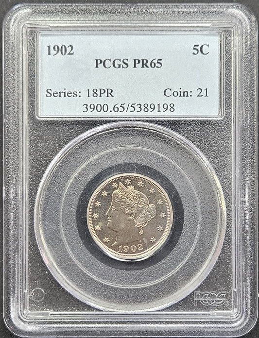 1902-P Liberty V Nickel PCGS PR65 Proof Amazing Hard to Find Proof Coin 2018 Minted