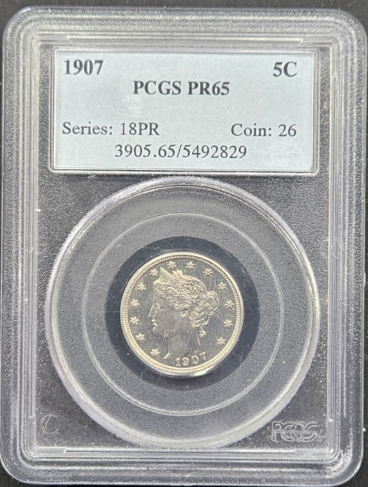 1907-P Liberty V Nickel PCGS PR65 Proof Lowest Mintage (1475) of Series!!