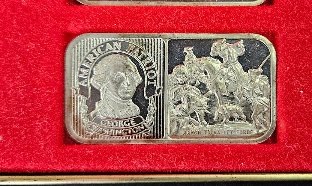 THE AMERICAN PATRIOTS SET OF 6 .999 Vintage SILVER ART BARS - Silver Mint Ingots