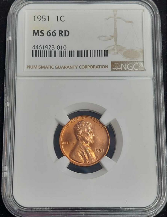 1951-P Lincoln Wheat Cent NGC MS66RD