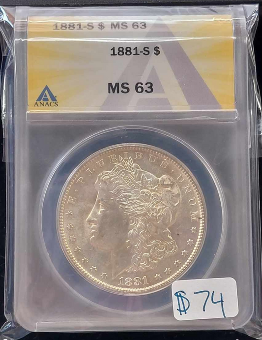 1881-S Morgan Silver Dollar ANACS MS63 (130043)