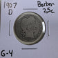 1907 D Barber Quarter - Good ( 300883 )