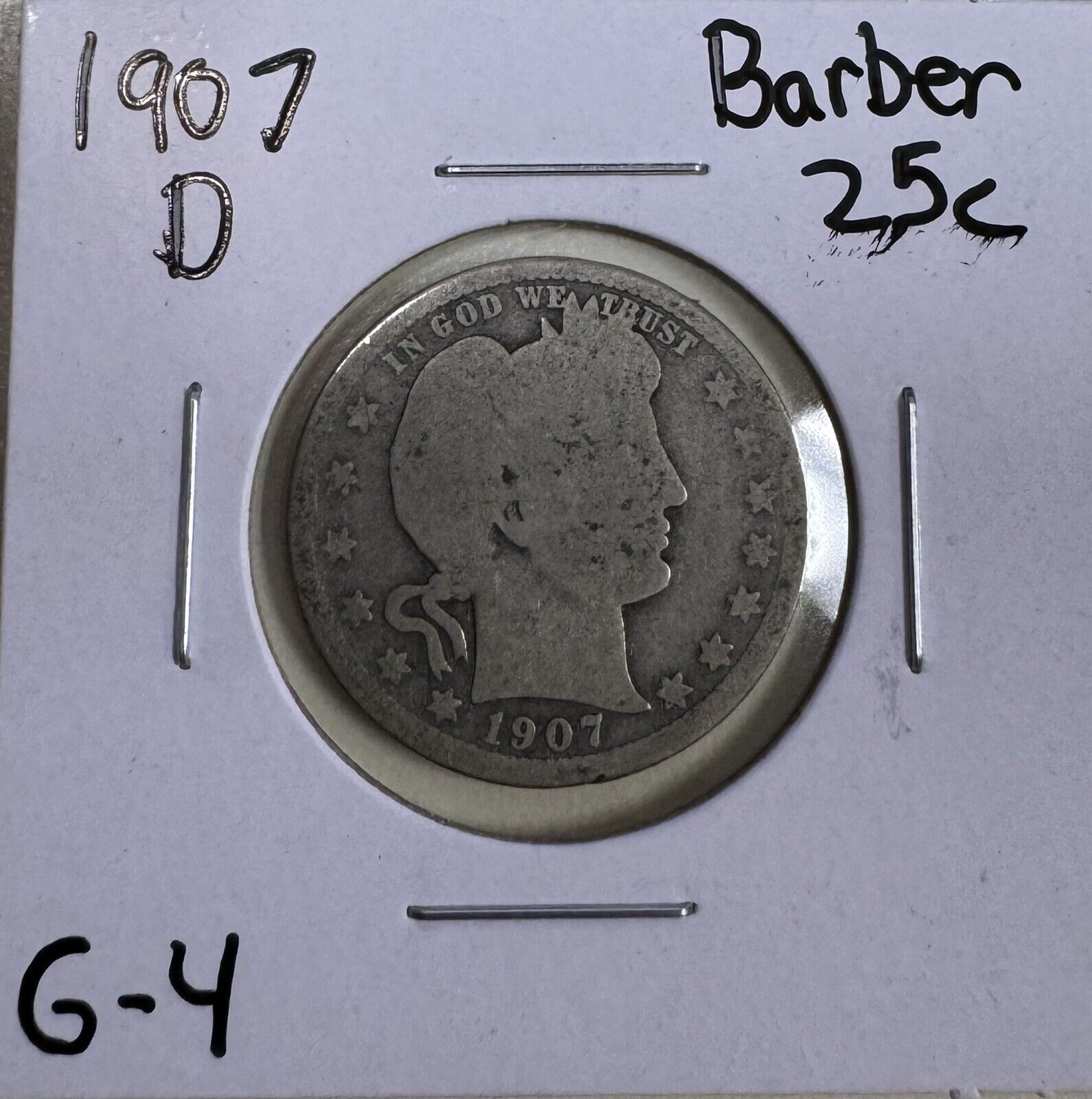 1907 D Barber Quarter - Good ( 300883 )