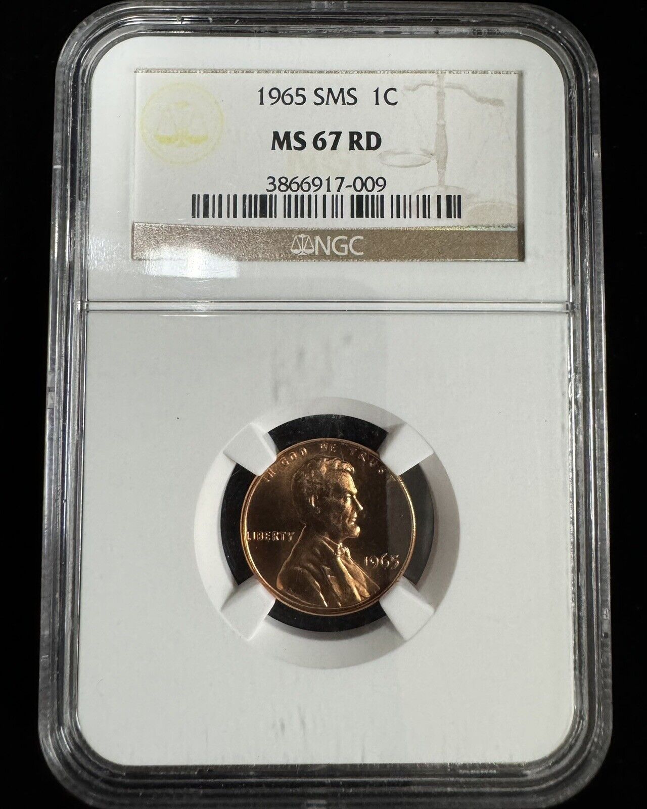 1965 Lincoln Cent SMS NGC - MS67 RD