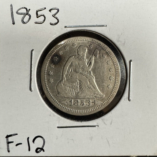 1853 Seated Liberty Quarter Arrows + Rays - Fine