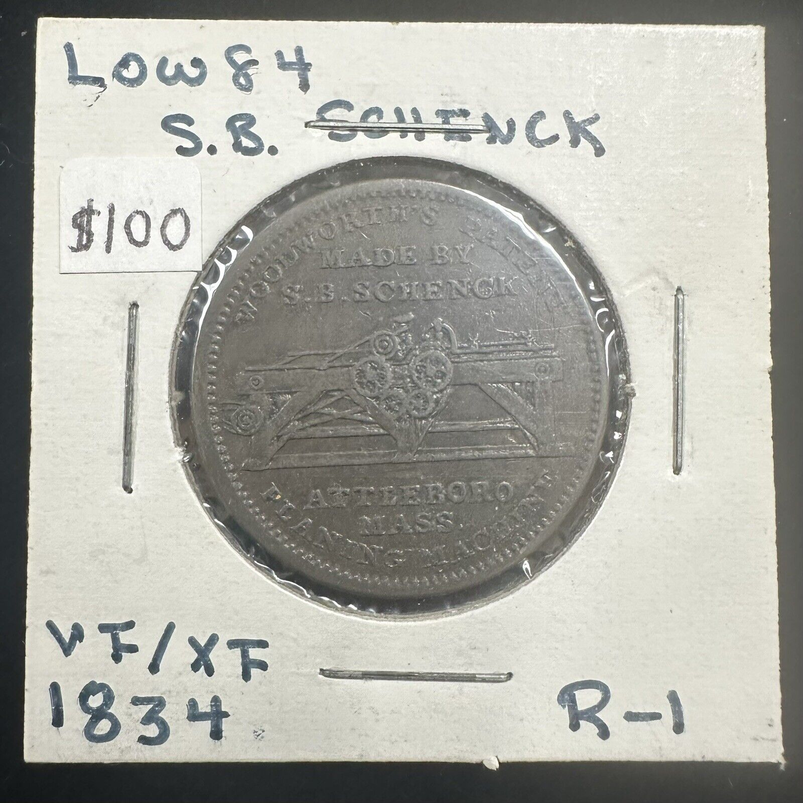 S. B. Schenck Hard Times Token L-84 - Very Fine+