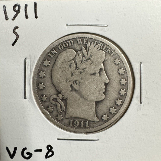 1911 S Barber Half Dollar - Very Good 