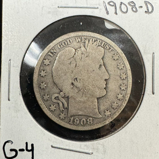 1908 D Barber Half Dollar - Good ( 300724 )