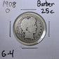 1908 O Barber Quarter - Good ( 300878 )