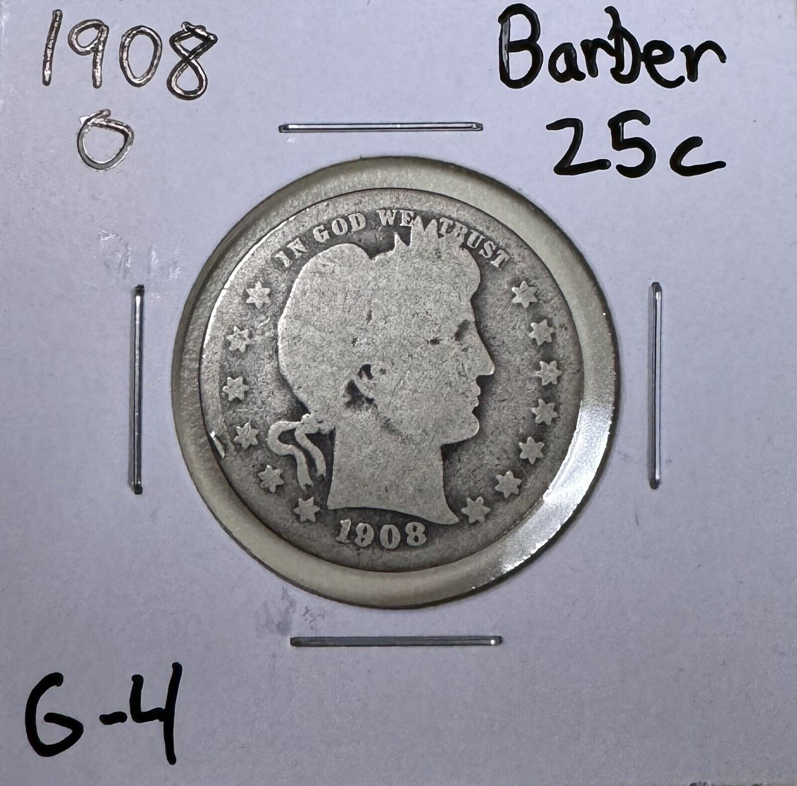 1908 O Barber Quarter - Good ( 300878 )