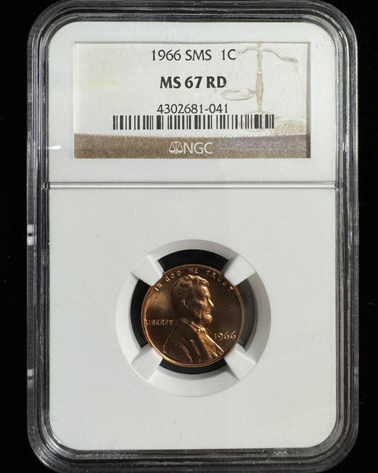 1966 Lincoln Cent SMS NGC - MS67 RD