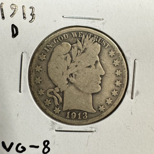 1913 D Barber Half Dollar - Very Good