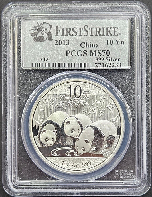 2013 China Silver Panda PCGS MS70 10 Yuan 1 oz First Strike