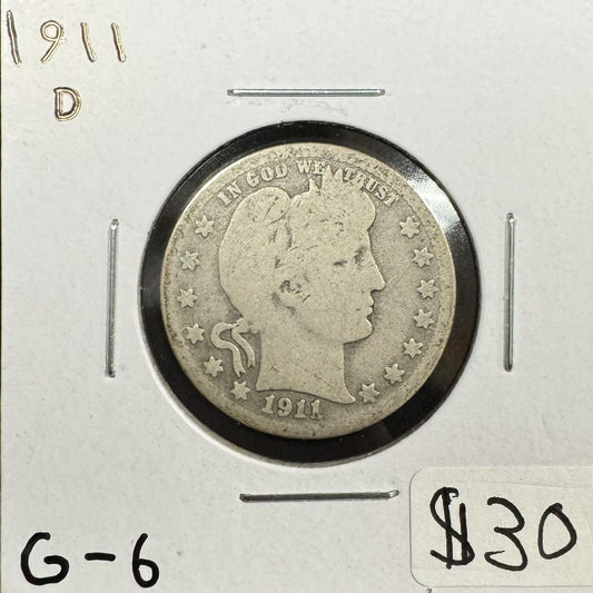 1911 D Barber Quarter - Good ( 300840 )