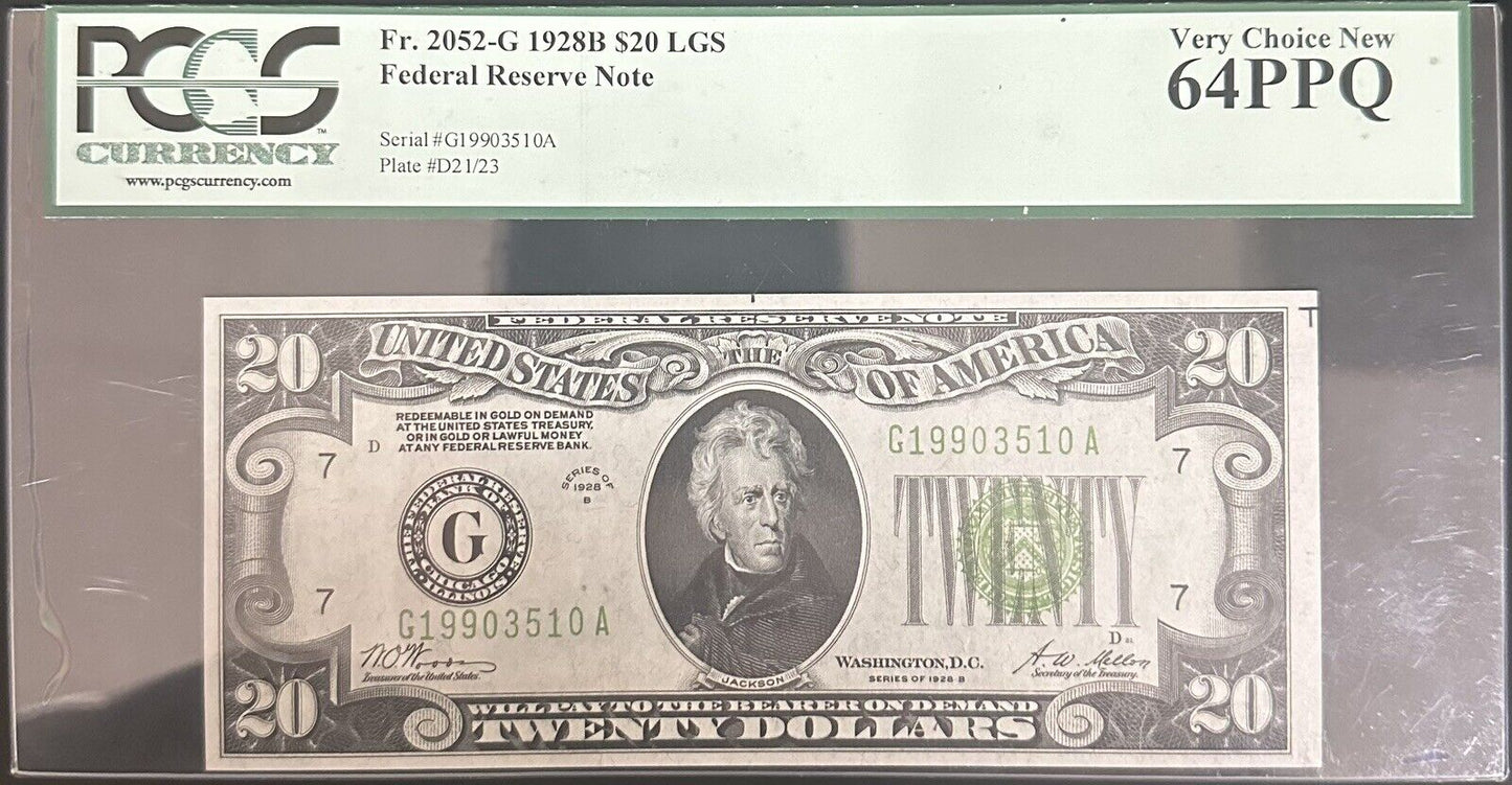 1928 B $20 Chicago Federal Reserve Note PCGS Very Choice New 64 PPQ