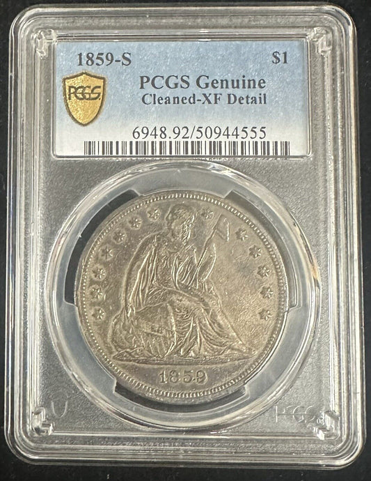 1859 S Seated Liberty Dollar PCGS Cleaned XF Details (300994)