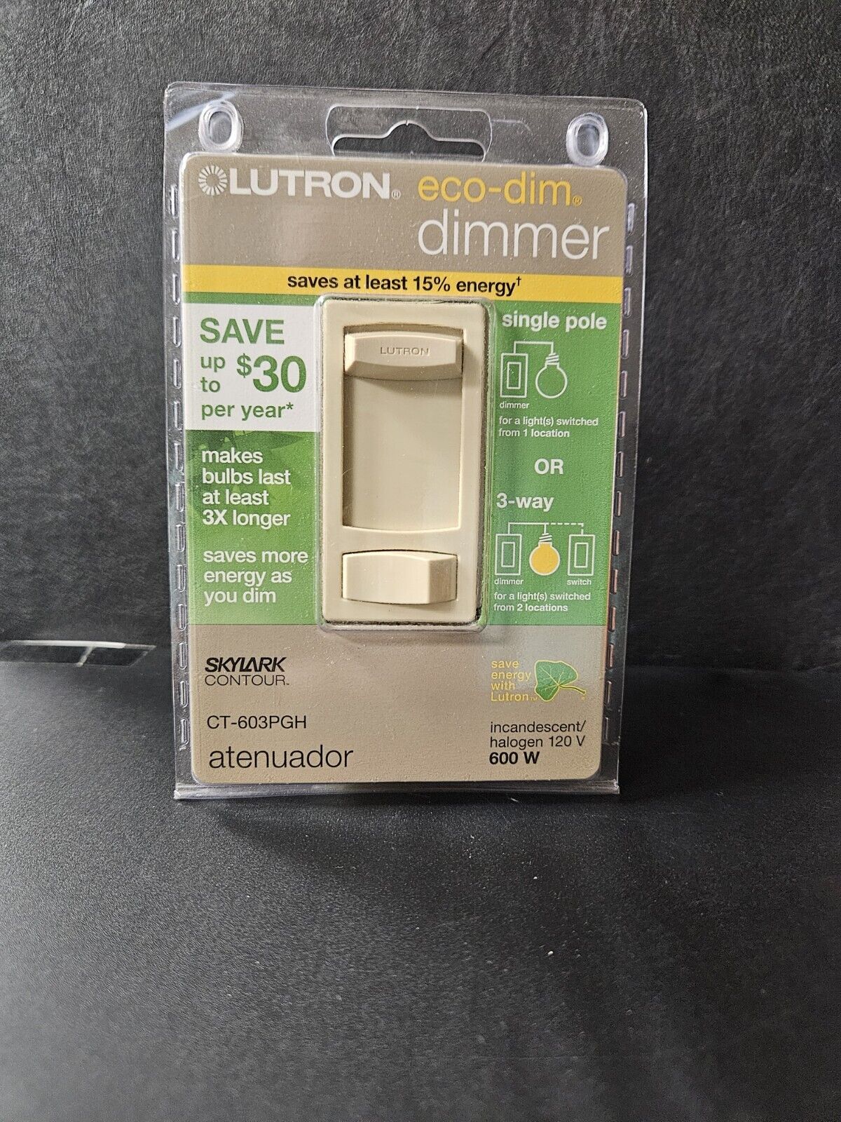 Lutron Skylark Contour Eco-Dim 600 Watt 3Way/Single Pole Preset Dimmer - Contour