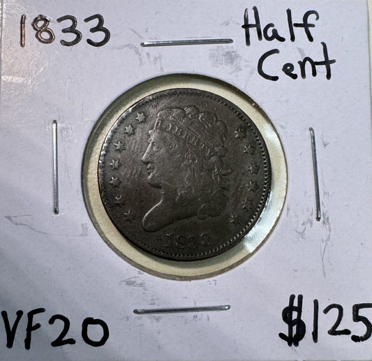 1833 Half Cent - Very Fine ( 301048 )