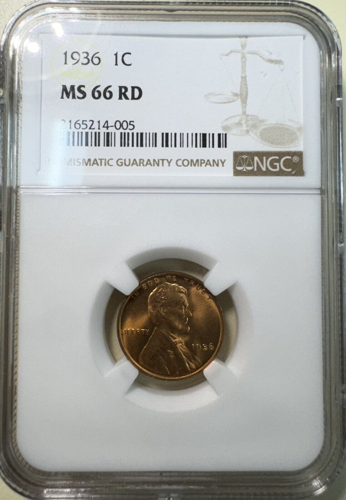 1936 Wheat Cent NGC - MS66 RD ( 301004 )