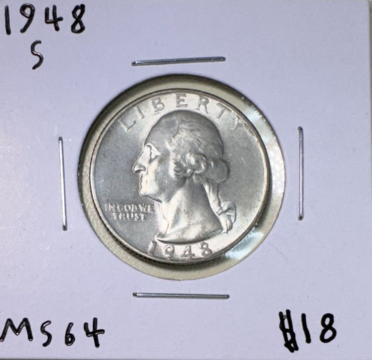 1948 S Washington Quarter - Mint State ( 301040 )