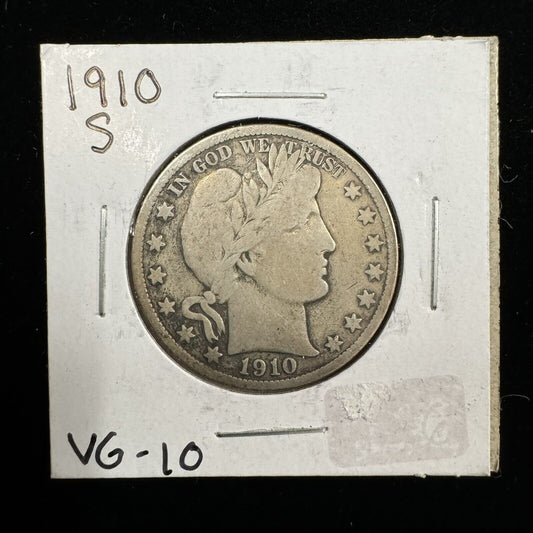 1910 S Barber Half Dollar - Very Good