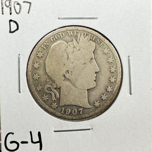 1907 D Barber Half Dollar - Good ( 300723 )