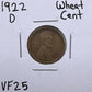 1922 D Wheat Cent - Very Fine ( 300918 )