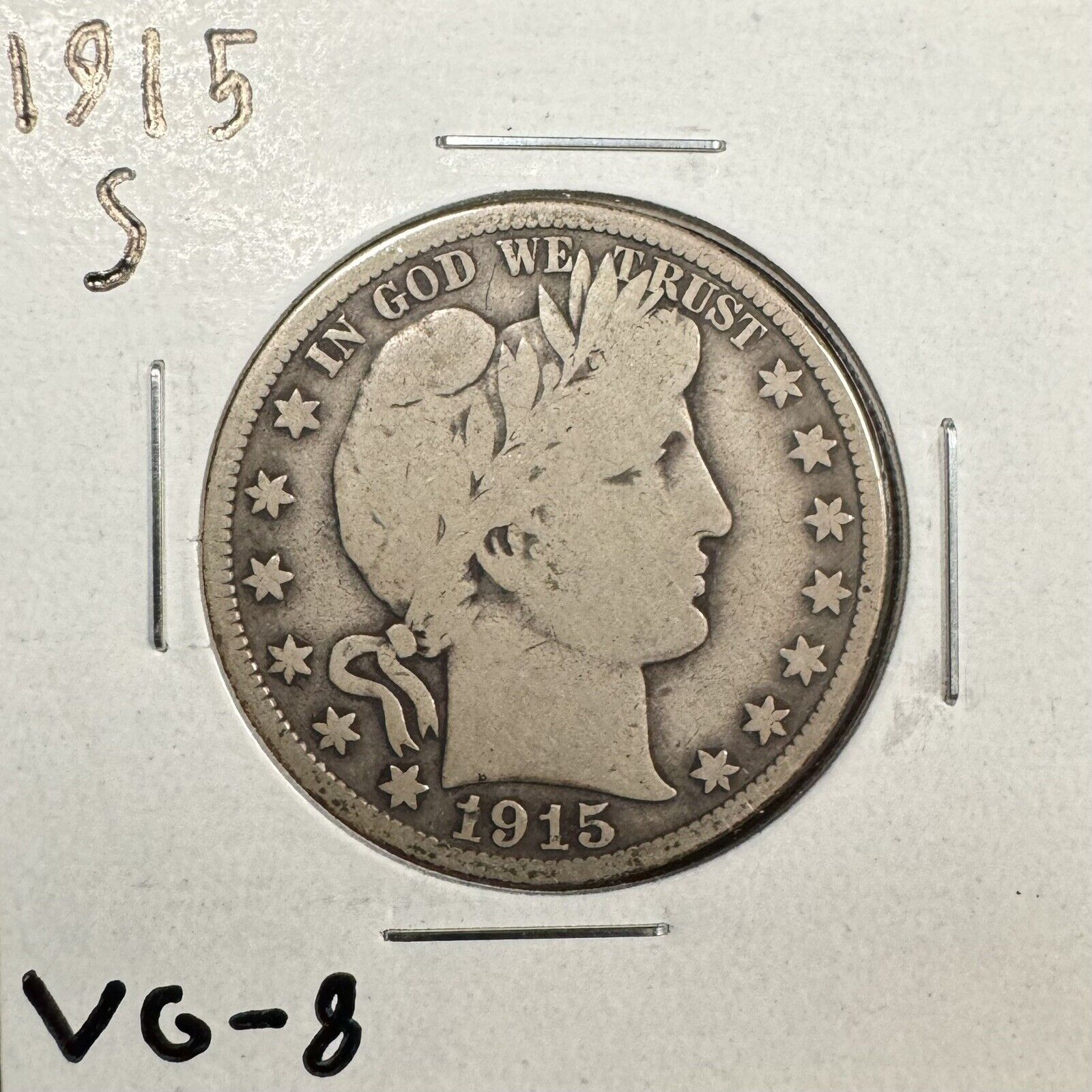 1915 S Barber Half Dollar - Very Good