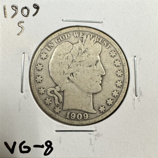 1909 S Barber Half Dollar - Very Good 