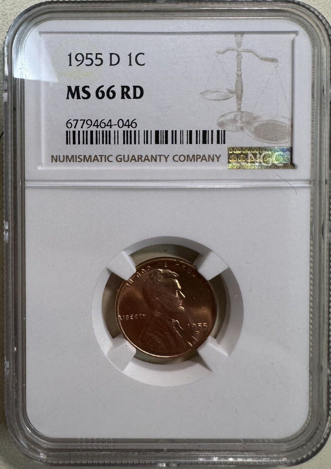 1955 D Wheat Cent NGC - MS66 RD ( 301007 )