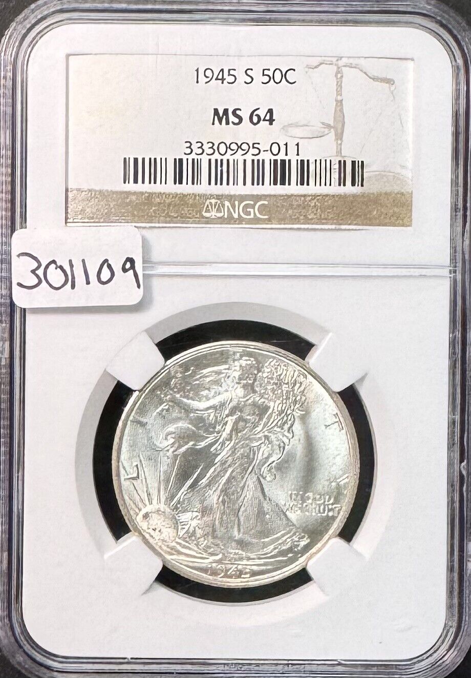 1945 Walking Liberty Half Dollar - NGC MS64 ( 301109 )