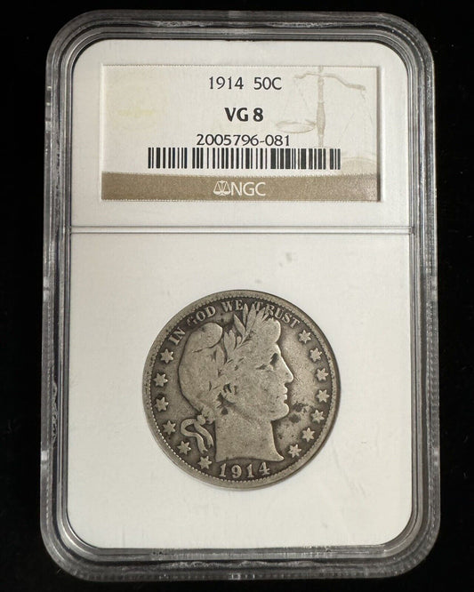 KEY DATE 1914 Barber Half Dollar NGC - VG - 8