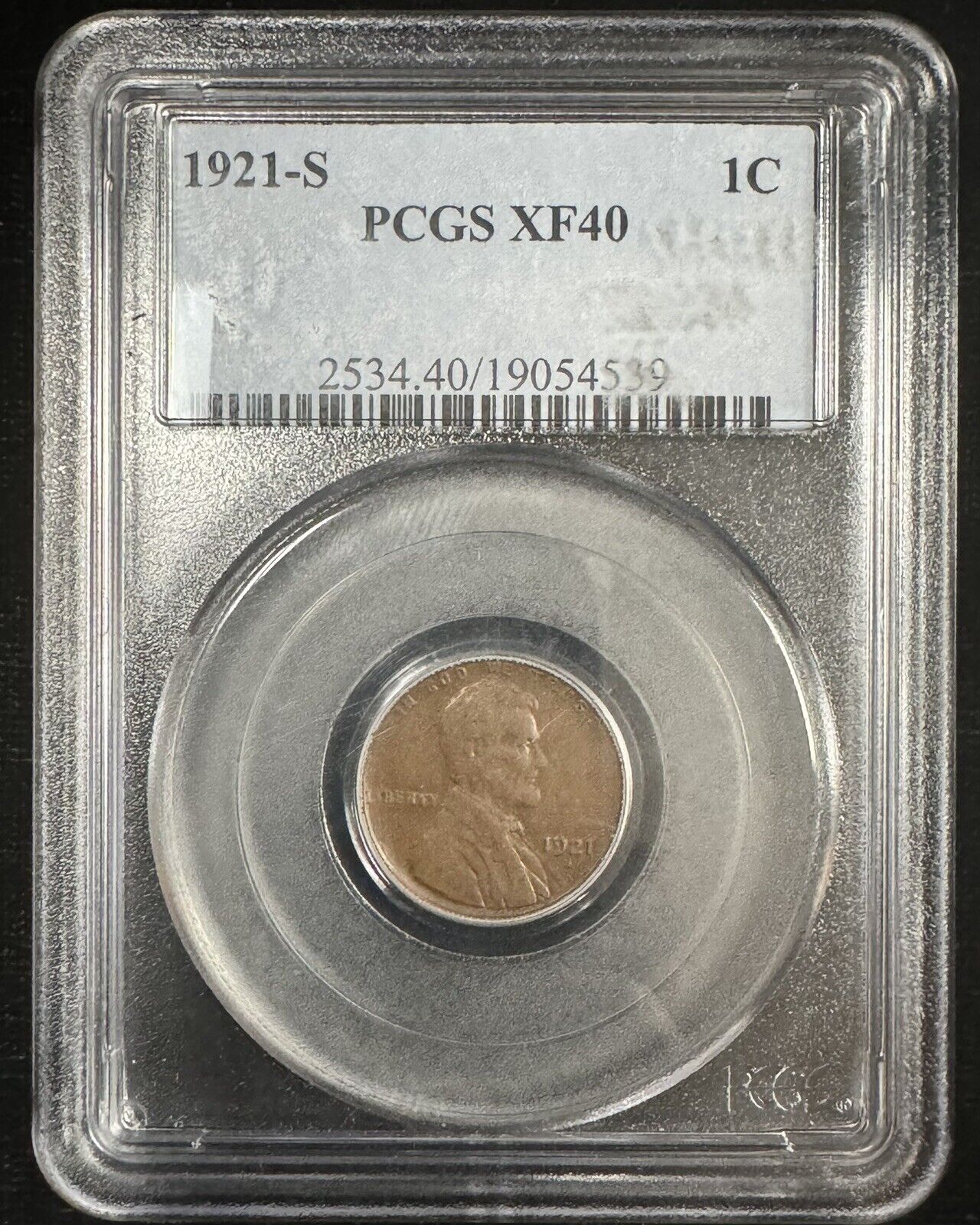 1921 S Wheat Cent PCGC - XF40