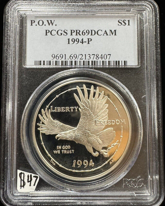 1994-P P.O.W Silver Commemorative Dollar PCGS - PR69 DCAM