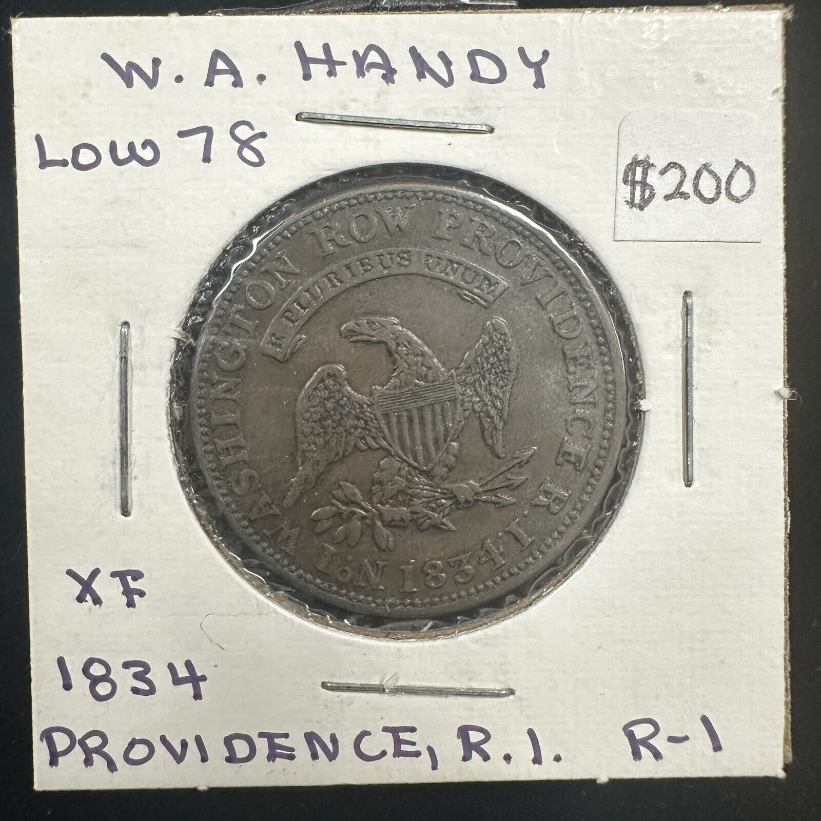 W. A. Hard Times Token L-78 - Extra Fine