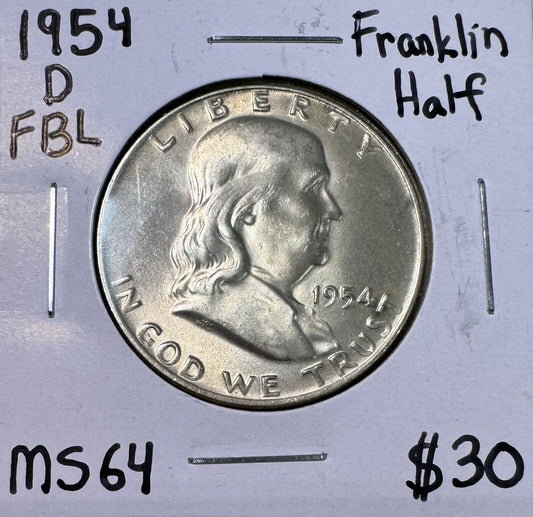 1954 D Franklin Half Dollar FBL - Mint State ( 301037 )