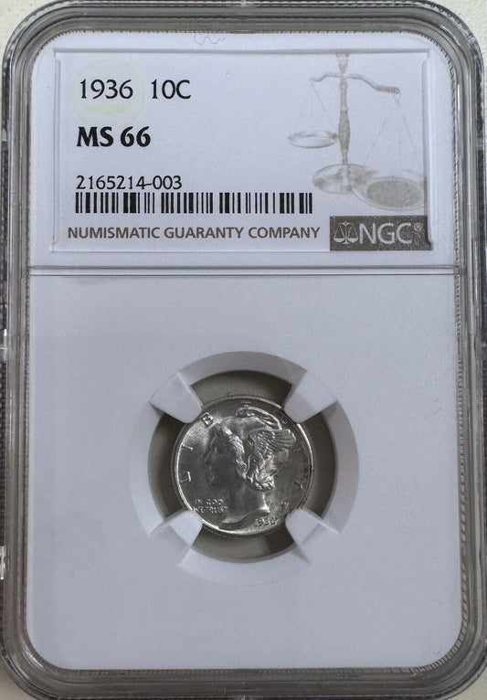 1936 Mercury Dime NGC - MS 66 ( 301002 )