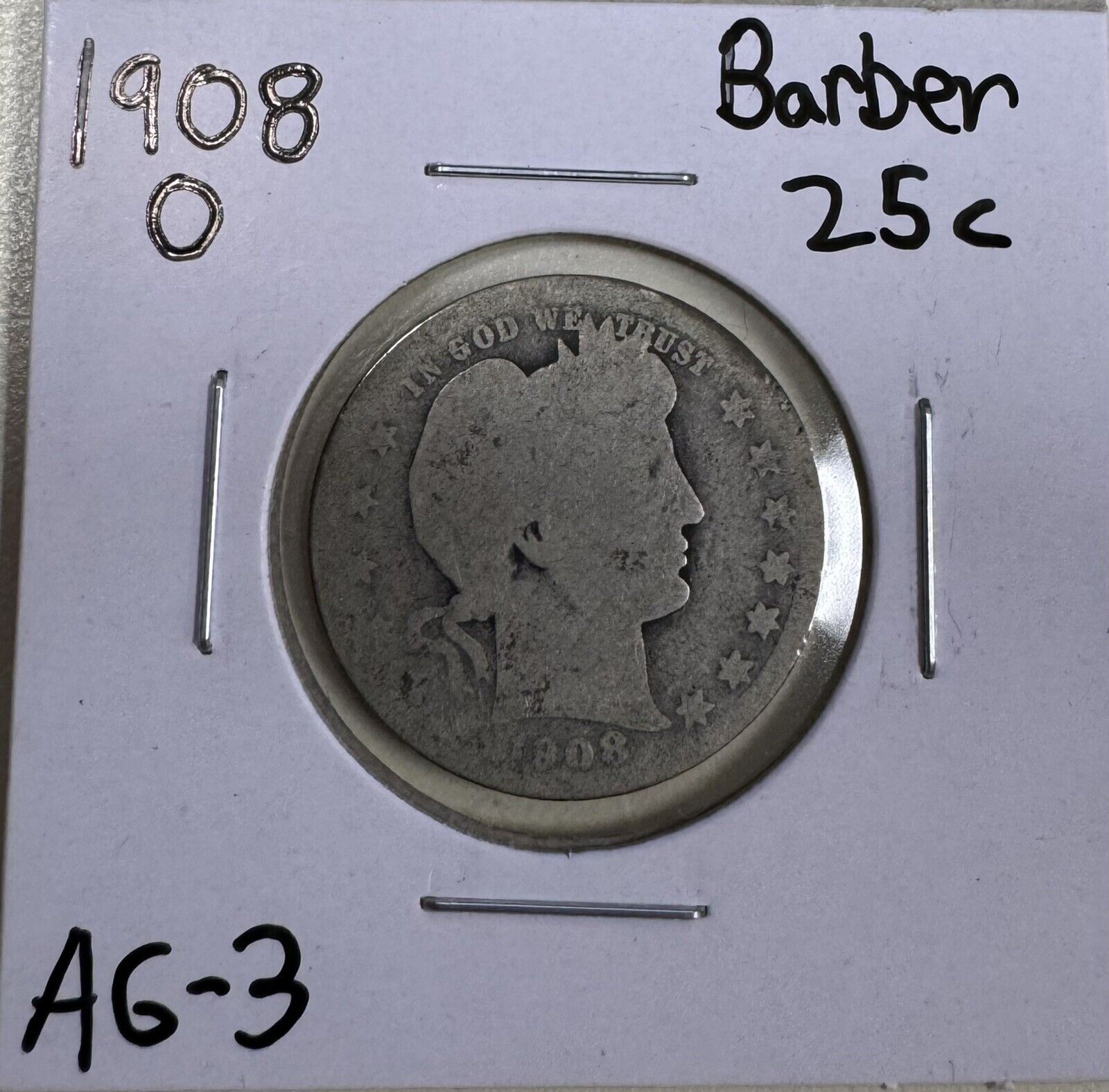 1908 O Barber Quarter - About Good ( 300882 )