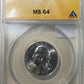 1954 S Washington Quarter ANACS - MS64 ( 300997 )