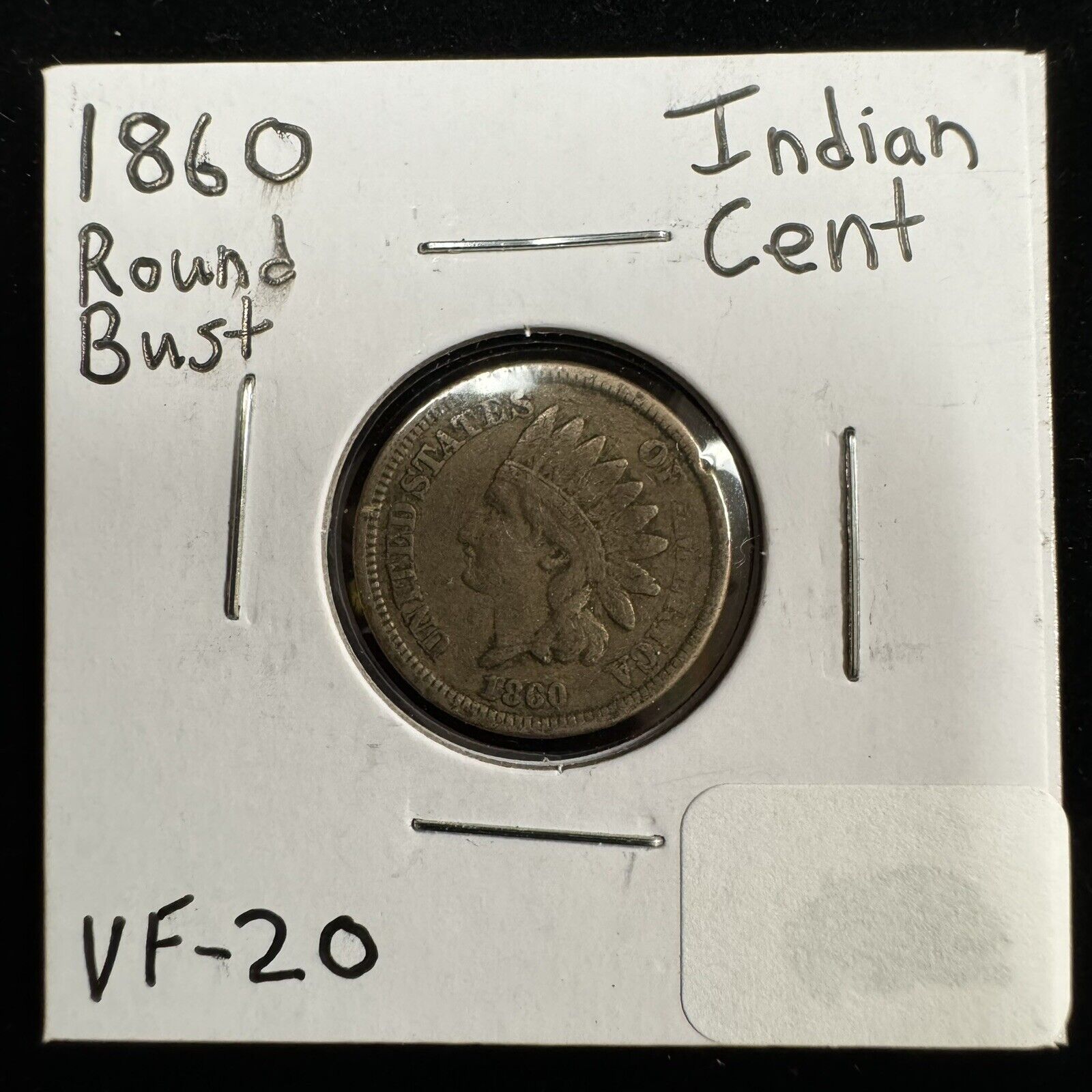 1860 Indian Head Cent Round Bust - Very Fine 