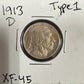 1913 D Buffalo Nickel Type 1 - Extra Fine 