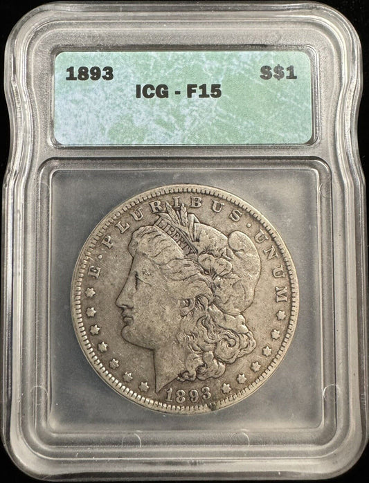 1893 Morgan Dollar ICG - F15 ( 300715 )