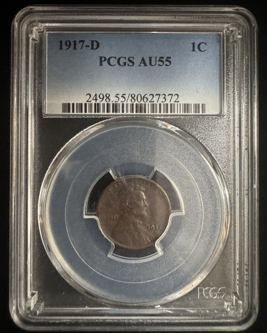 1917 D Wheat Cent PCGS - AU55