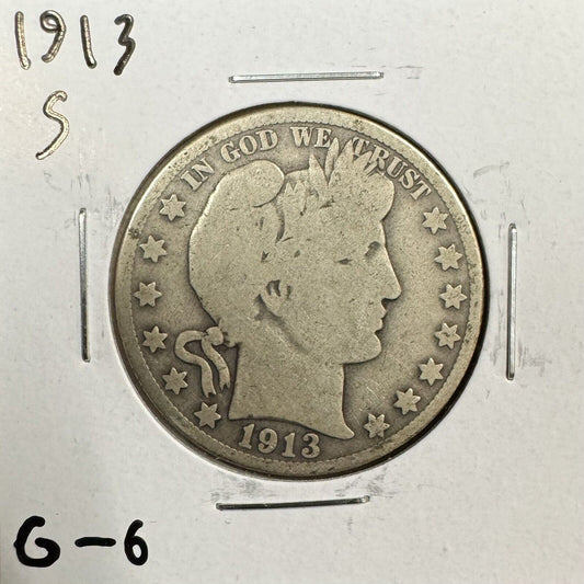 1913 S Barber Half Dollar - Good